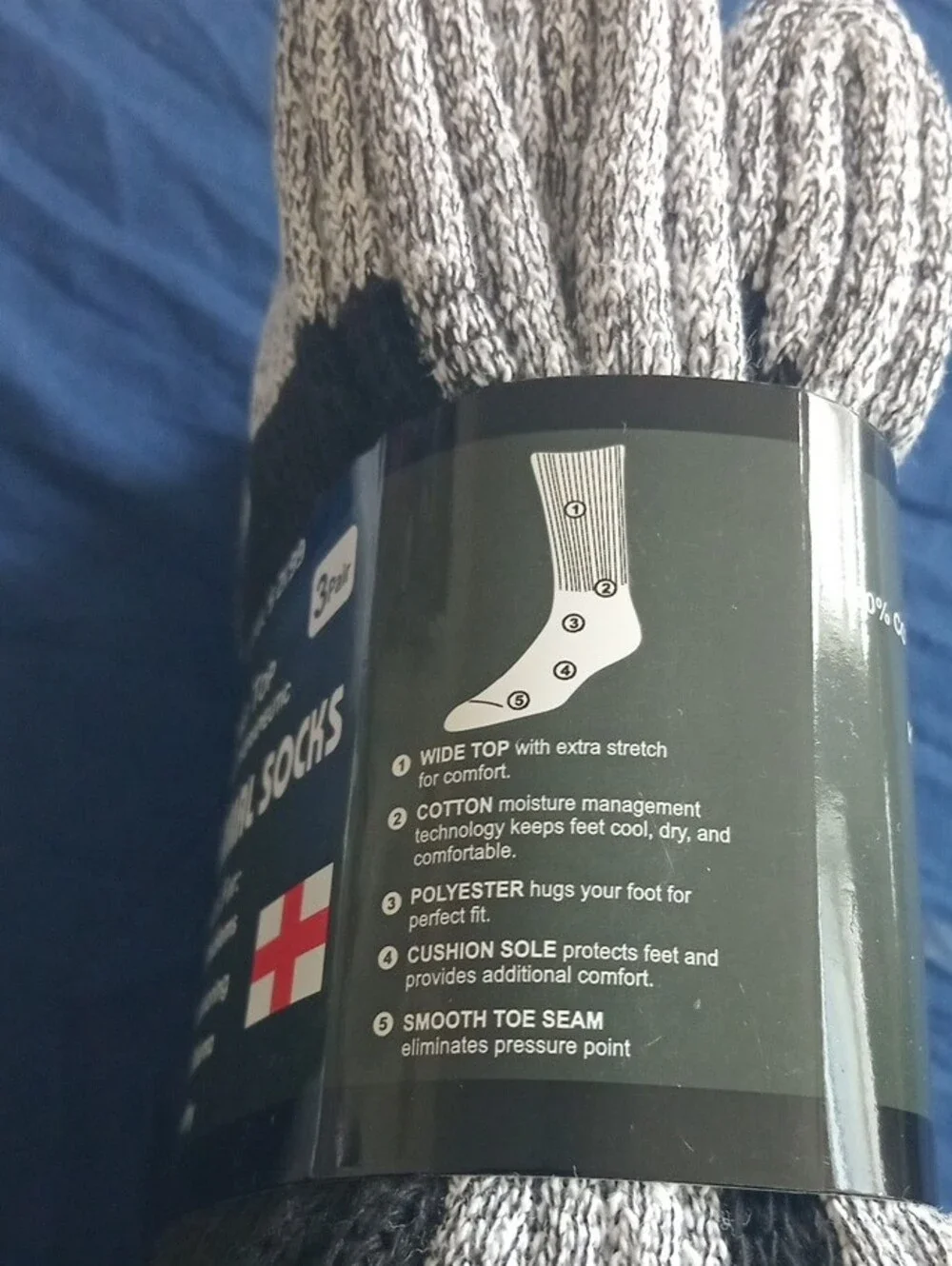 Diabetic Thermal Socks - Black/Grey Non-Binding Crew - Pack